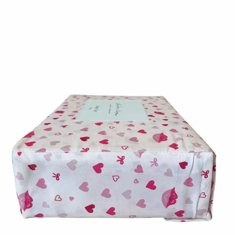 London Kaye Valentines Day KING Sheet Set 4pc Pink & Red Lips Hearts Bows XO NEW